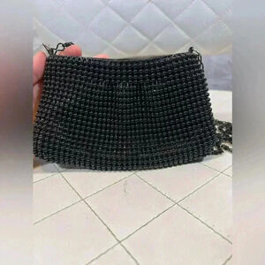 Vintage Black Beaded Crossbody Purse Bag